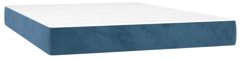 Pat box spring cu saltea, albastru inchis, 140x190 cm, catifea Albastru inchis, 35 cm, 140 x 190 cm