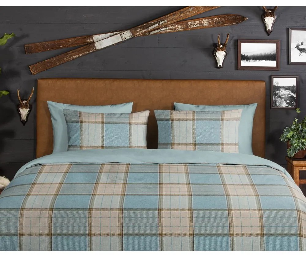 Lenjerie de pat albastră din flanelă pentru pat de o persoană/extinsă 140x220 cm Jacco – Good Morning