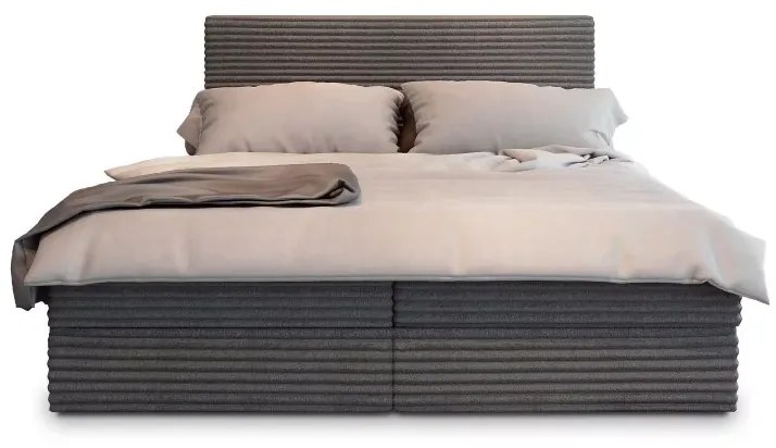 Pat tapițat boxspring ISPIRA 140x200 cm gri Saltea: Saltea cu arcuri Bonell