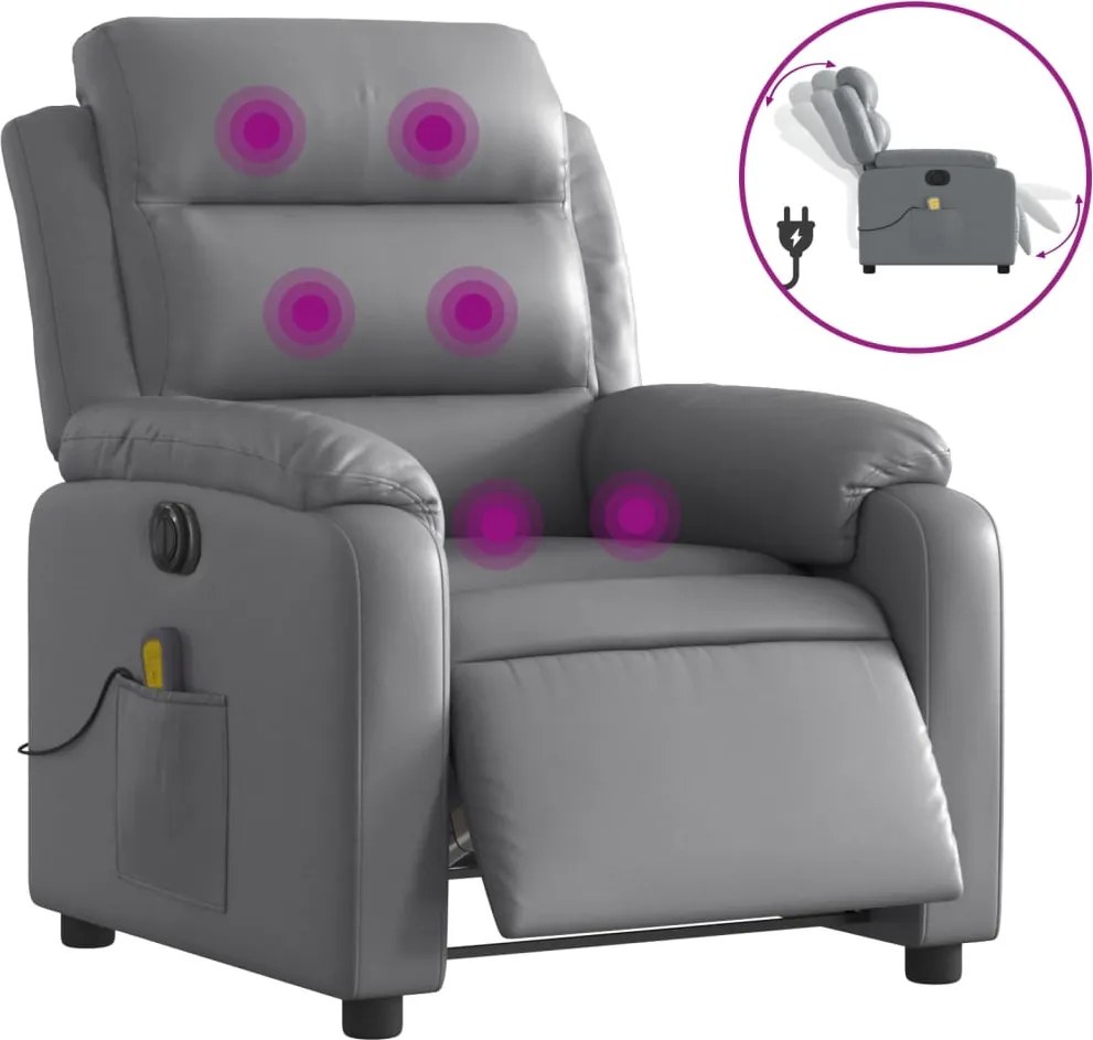 vidaXL Fotoliu de masaj electric rabatabil, gri, piele ecologică