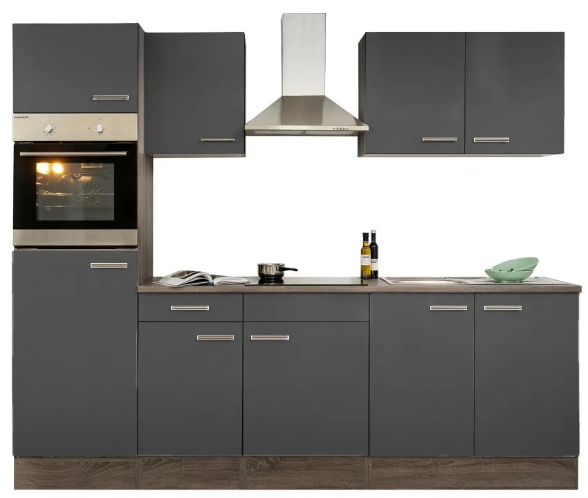 Mobilă de bucătărie Yorki cu corp din stejar Yorki, față antracit satinat, dimensiune 270 cm