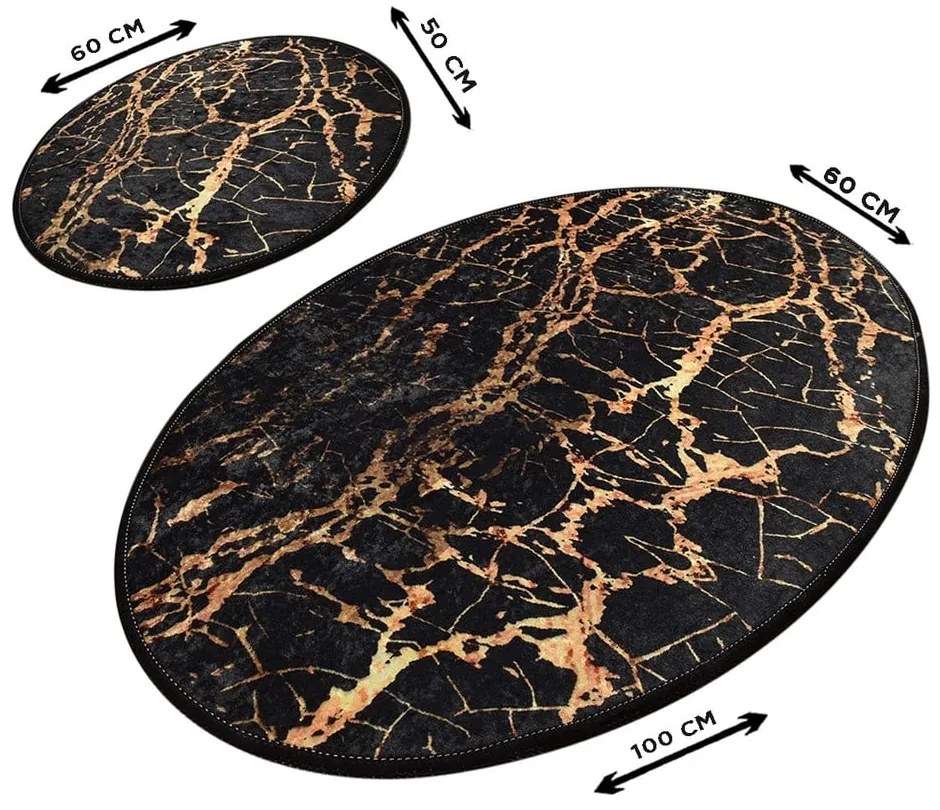 Set 2 covorașe ovale de baie Foutastic Gold Marble, negru
