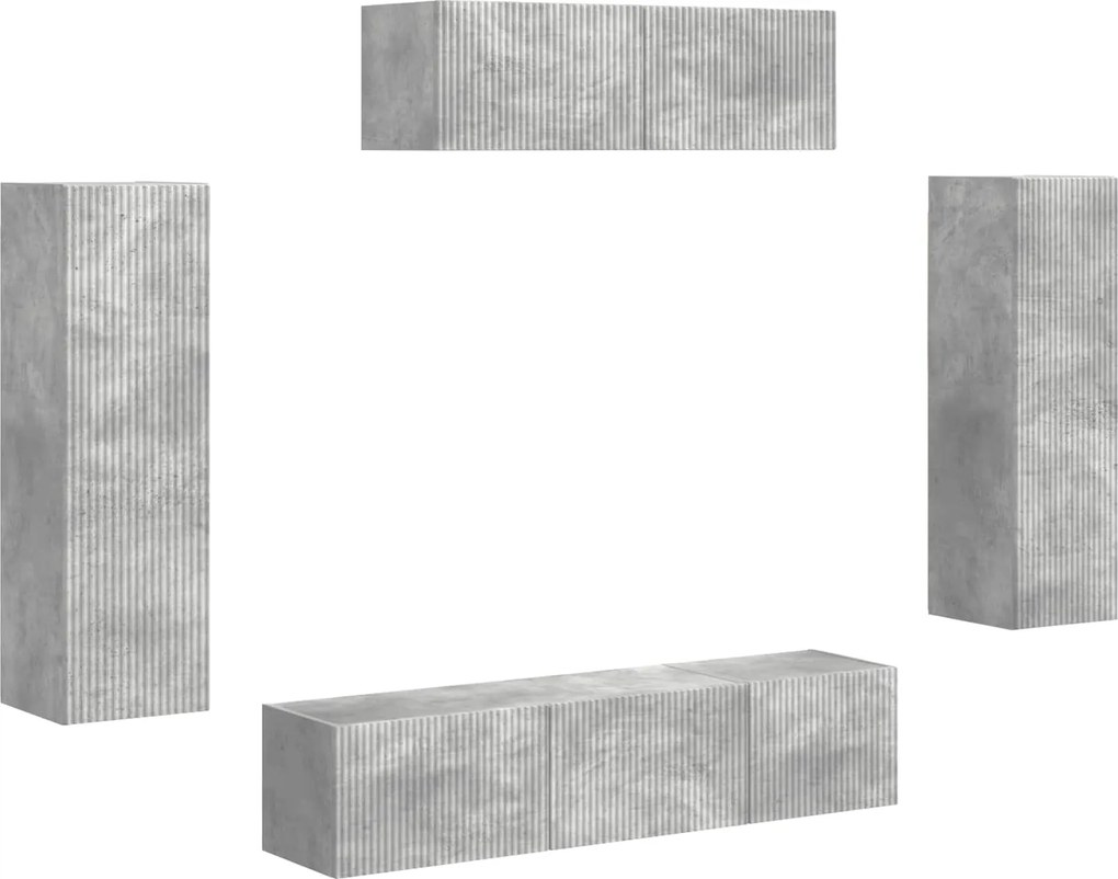 vidaXL Cabinet TV 5 pcs Gri din beton
