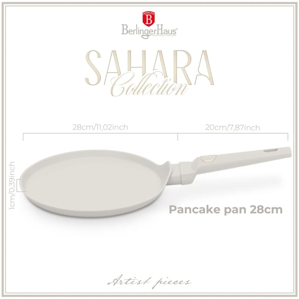 Tigaie pentru clatite 28 cm Sahara Berlinger Haus BH 8056, antiaderenta, crem