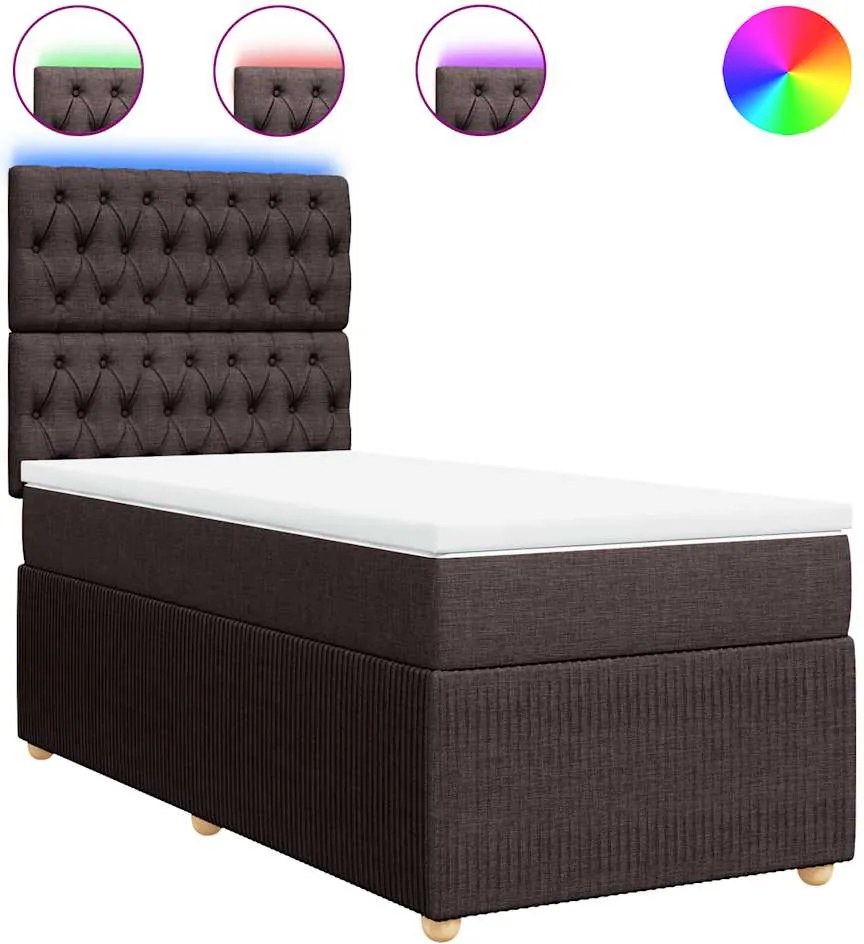 vidaXL Pat box spring cu saltea, maro închis, 90x200 cm, textil
