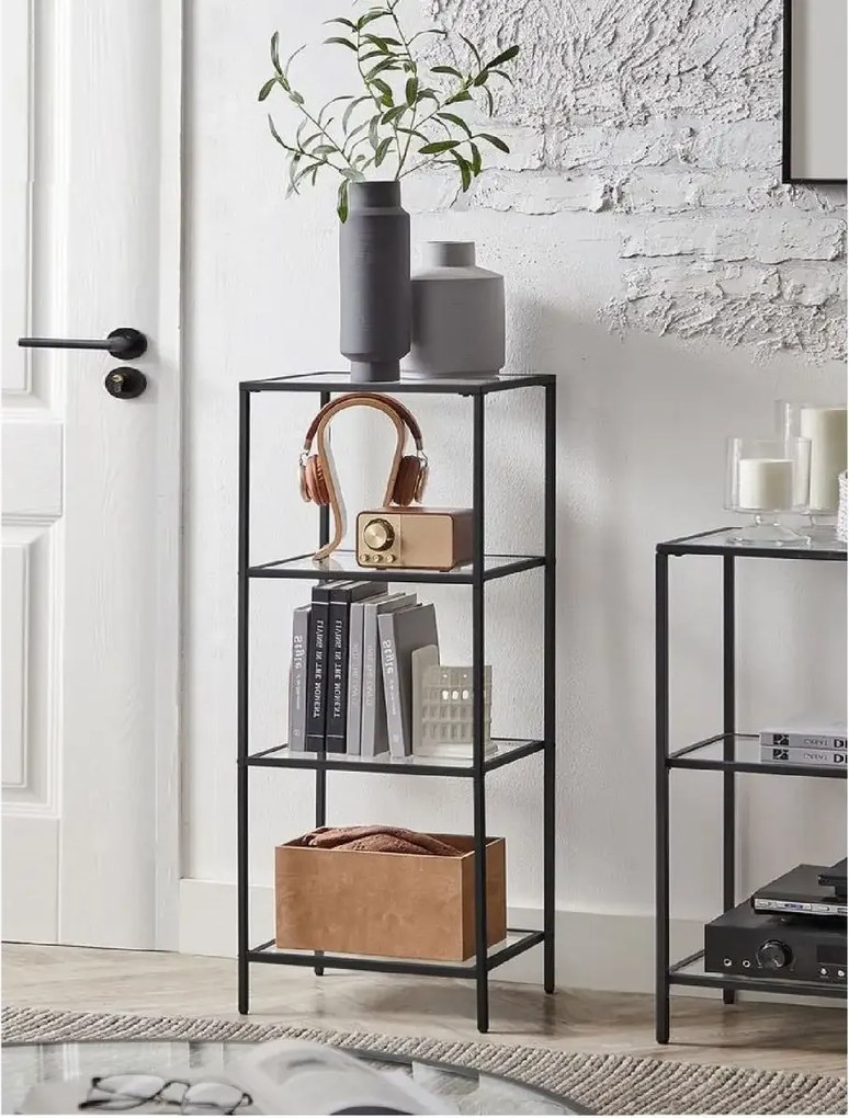 Biblioteca din metal  si sticla,metal culare negru 95x40x30 cm