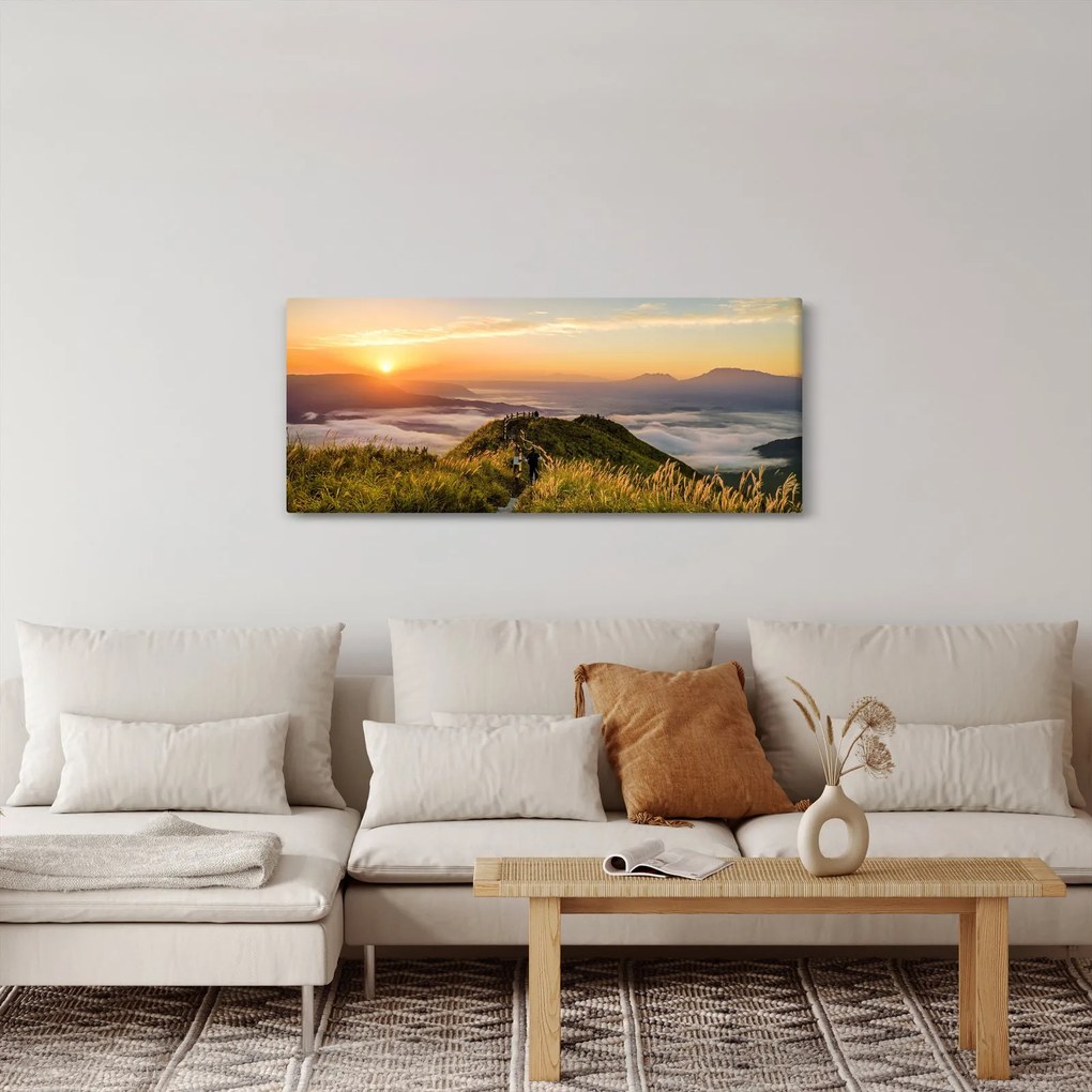 Tablou cu munți în apus de soare (120x50 cm)