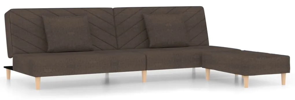 3081811 vidaXL Canapea extensibilă 2 locuri, 2 perne și taburet, maro, textil