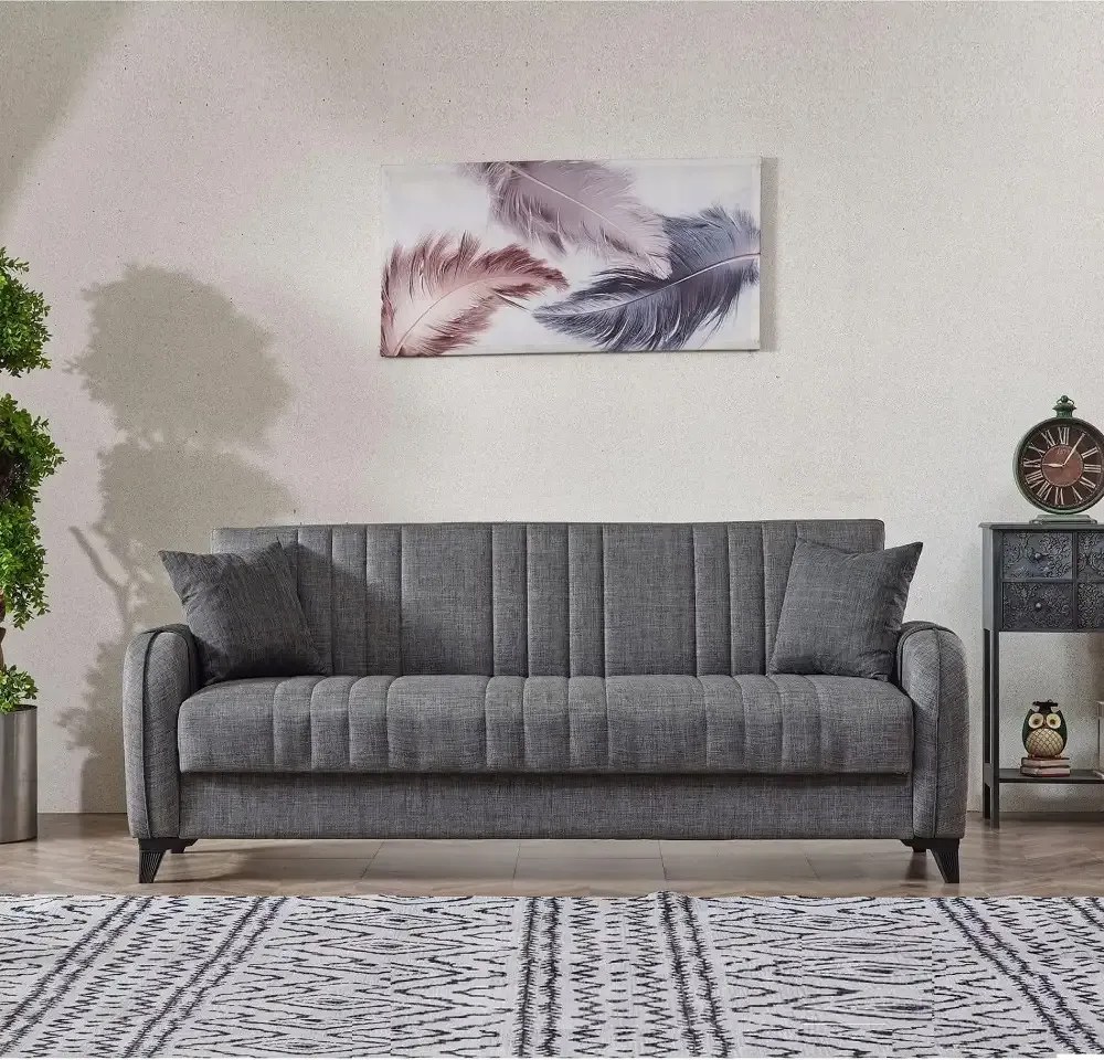 Canapea extensibila cu spatiu de depozitare 220x87x93 cm – stofa gri – Elegance