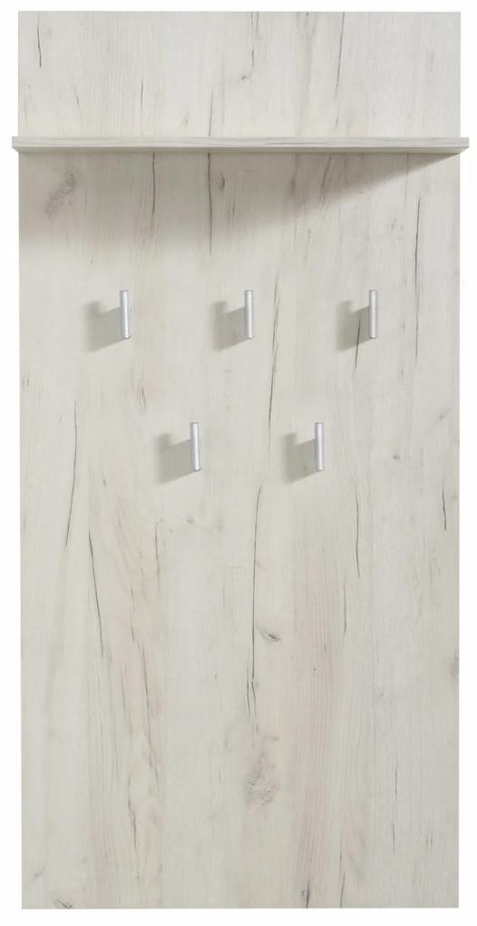 Cuier hol Hera pentru perete cu 5 agatatori, stejar alb 67x137cm
