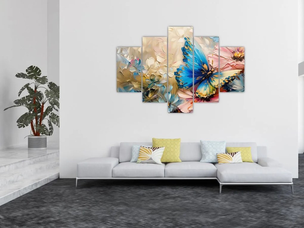 Tablou - Pictura de flori și fluturi (150x105 cm)