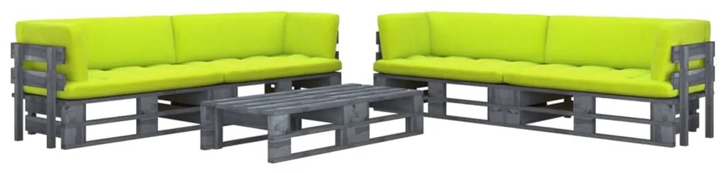 3066995 vidaXL Set mobilier din paleți cu perne, 6 piese, gri, lemn pin tratat