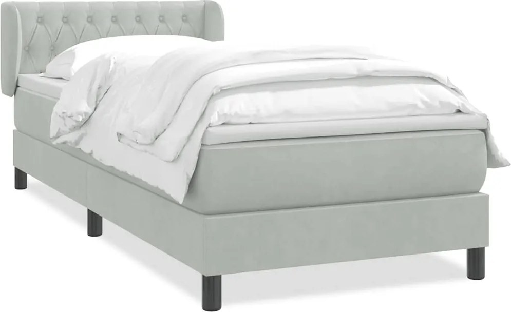 vidaXL Pat box spring cu saltea, gri deschis, 80x210 cm, catifea