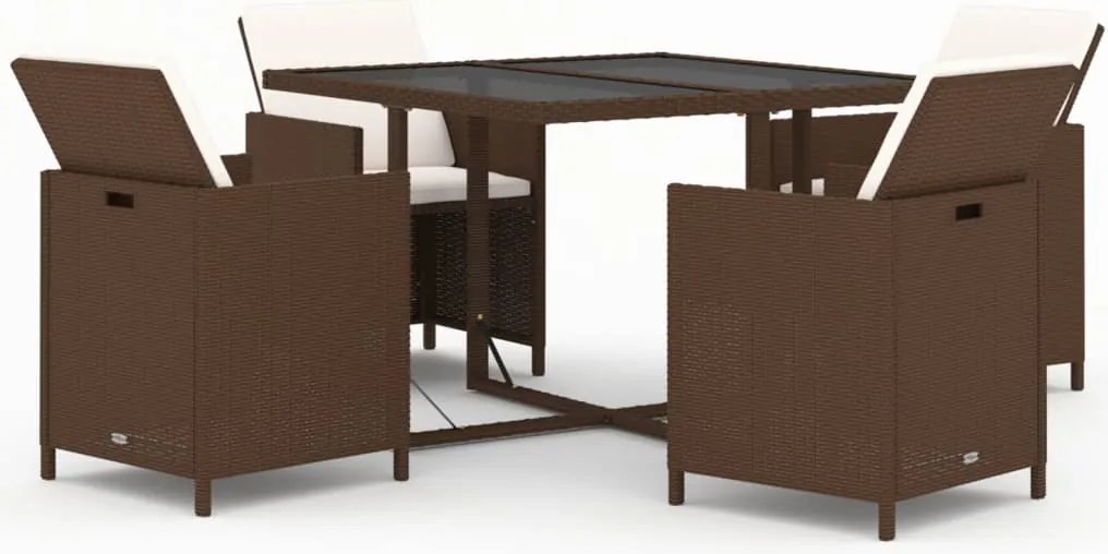 vidaXL Set mobilier de grădină, 5 piese, cu perne, maro, poliratan