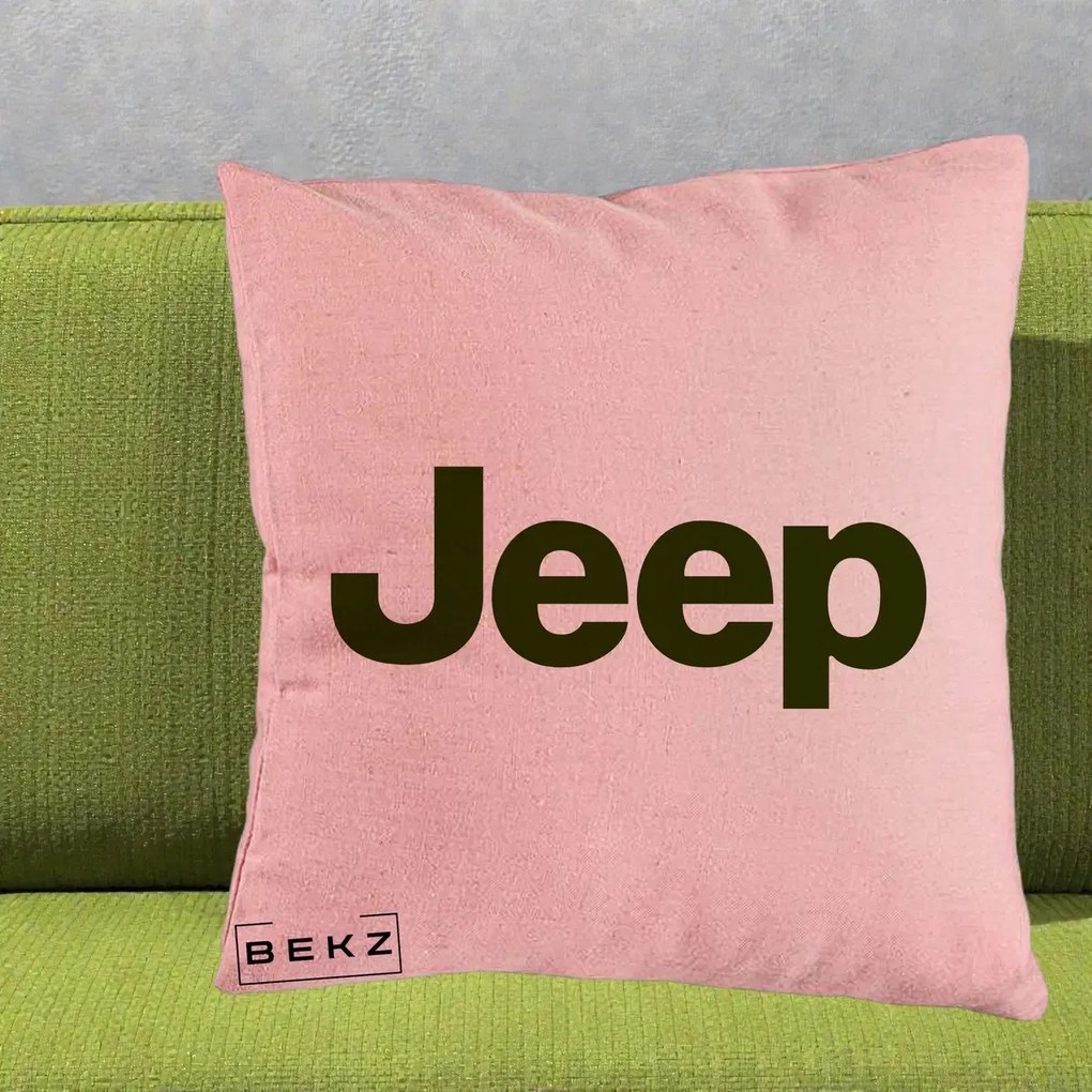 Perna Personalizata cu emblema Jeep, 40x40 cm, Roz, Husa Detasabila, Perna Inclusa, BEKZ®