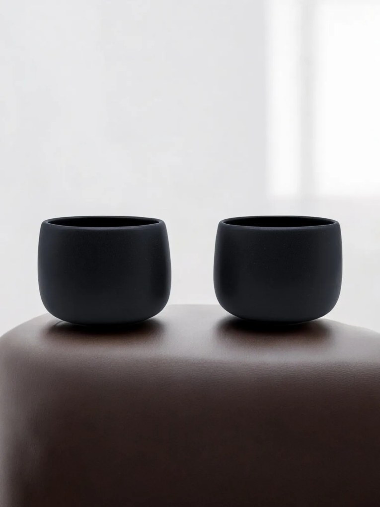 Set 2 Pahare Cafea NOVUM Vulcano Cappucino (Negru Carbon Mat 330ml) Flat White, Latte, Cappucino