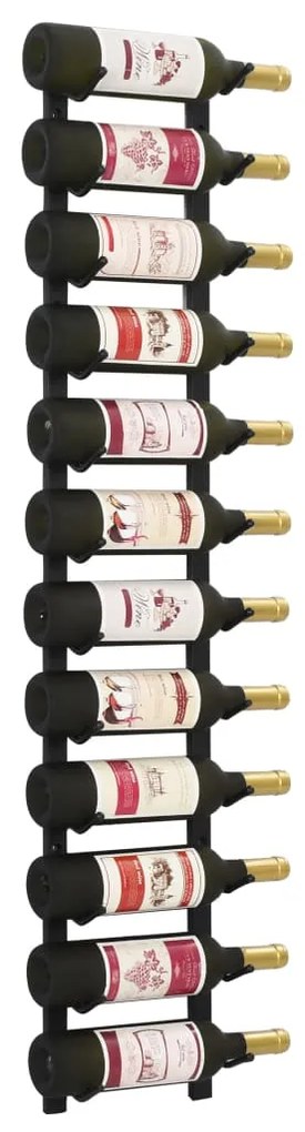 282466 vidaXL Suport sticle de vin montat pe perete, 12 sticle, negru, fier