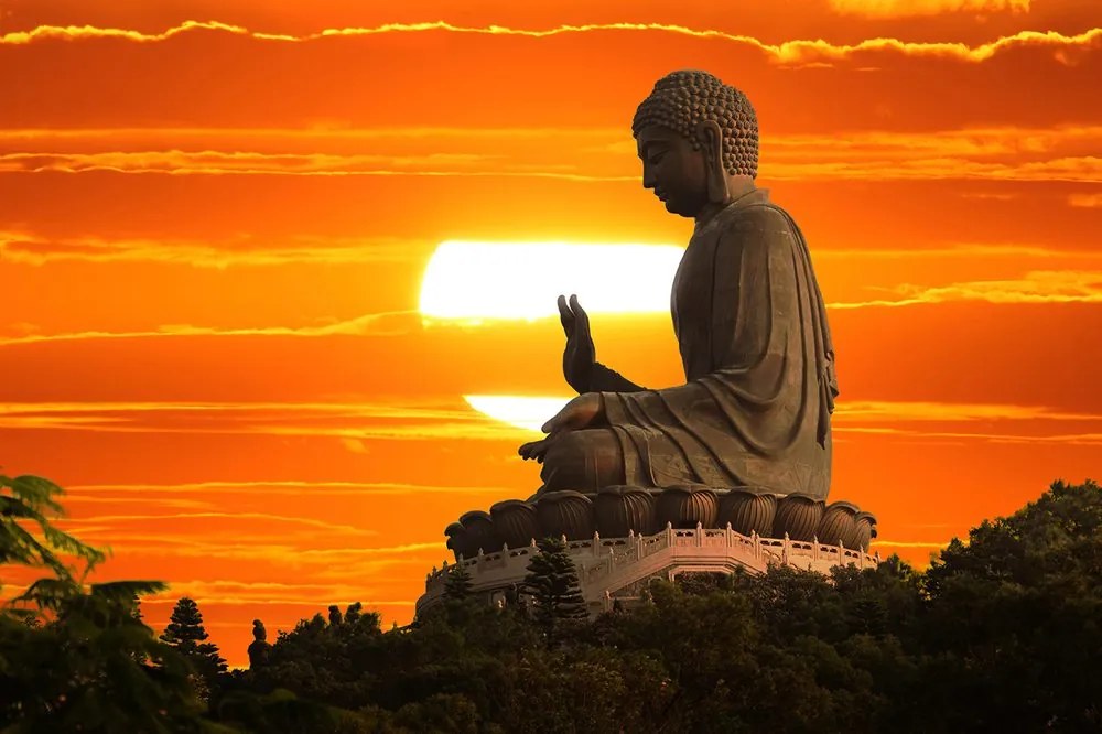 Tapet statuia Buddha la apus de soare