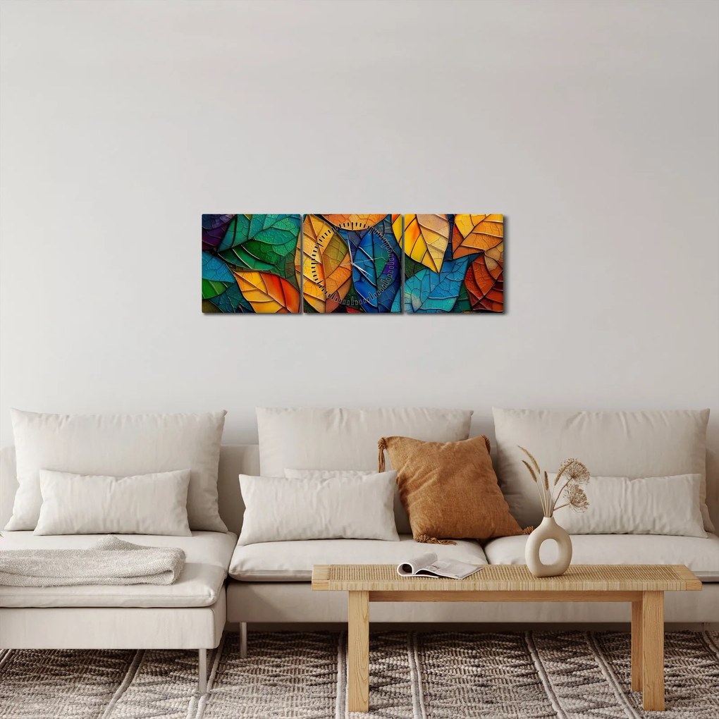Tablou - Mozaic din frunze (cu ceas) (90x30 cm)