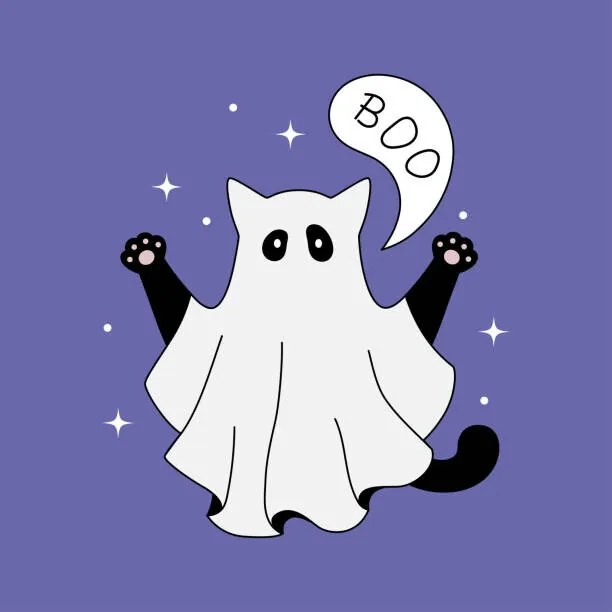 Ilustrație Cute ghost cat halloween theme flat, Anastasia Malachi