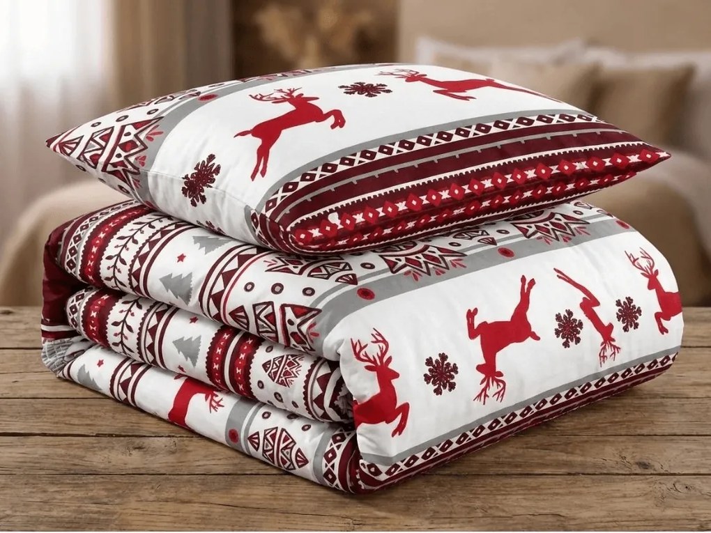 Lenjerie de pat din microfibra alb/rosu, CAPRIOARE