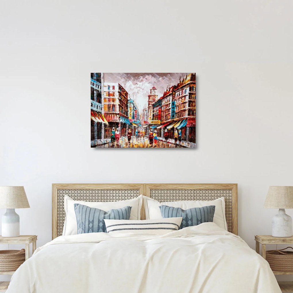 Tablou pe sticlă - Hong Kong, pictură în ulei (70x50 cm)
