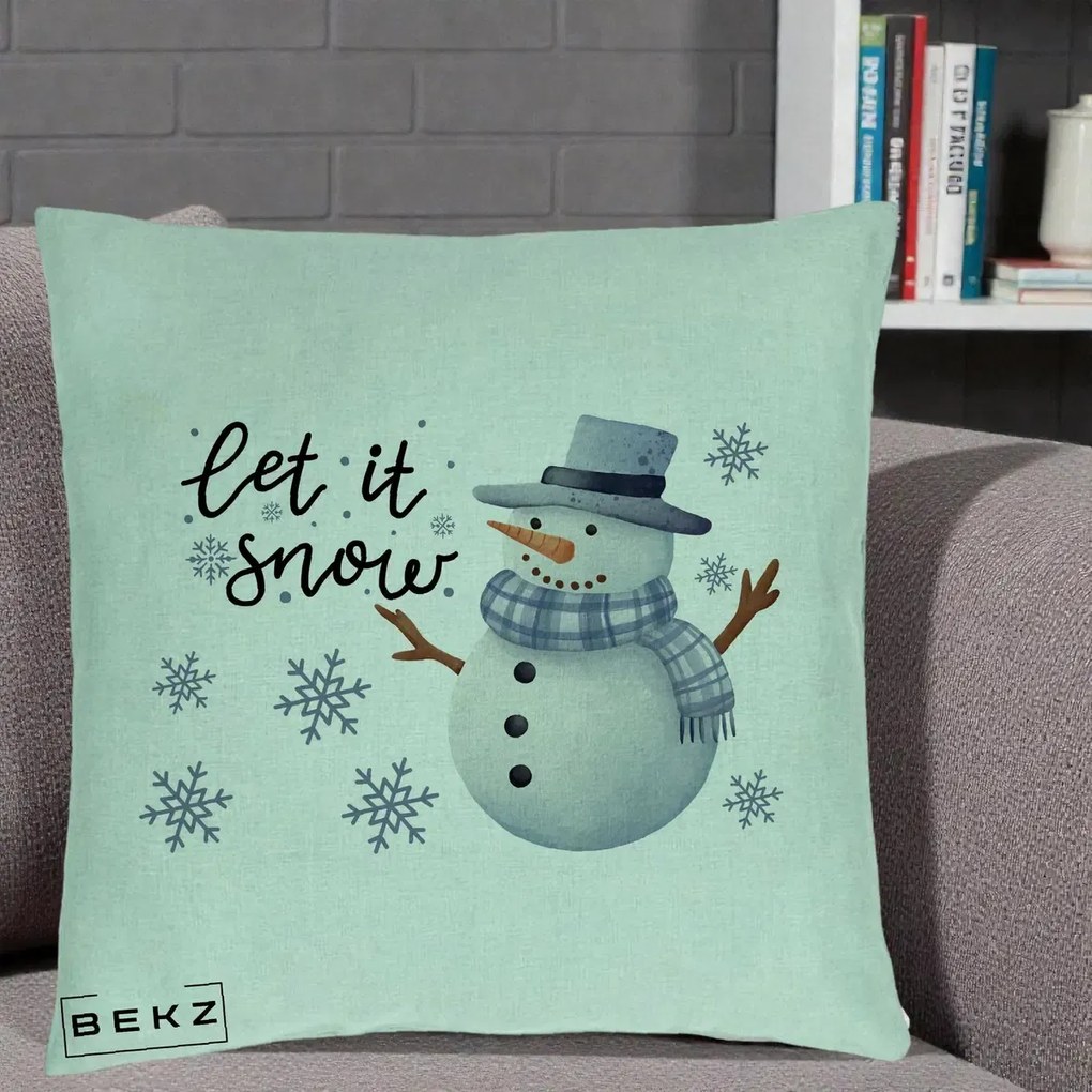 Perna Decorativa Let It Snow Om de Zapada, 40x40 cm, Verde Menta, Husa Detasabila, Perna Inclusa, BEKZ®