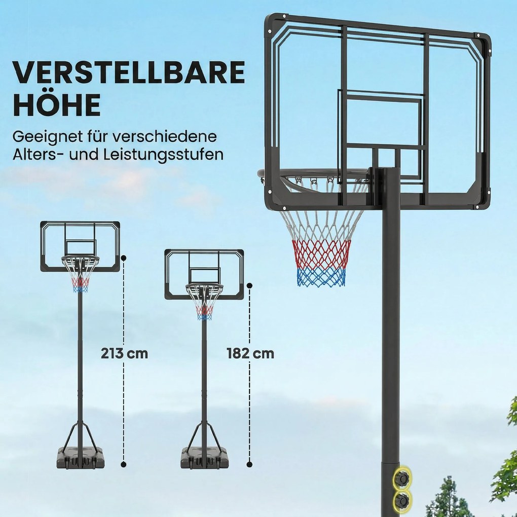 SPORTNOW Cos pentru baschet cu inaltime reglabila, 182-213 cm, Negru