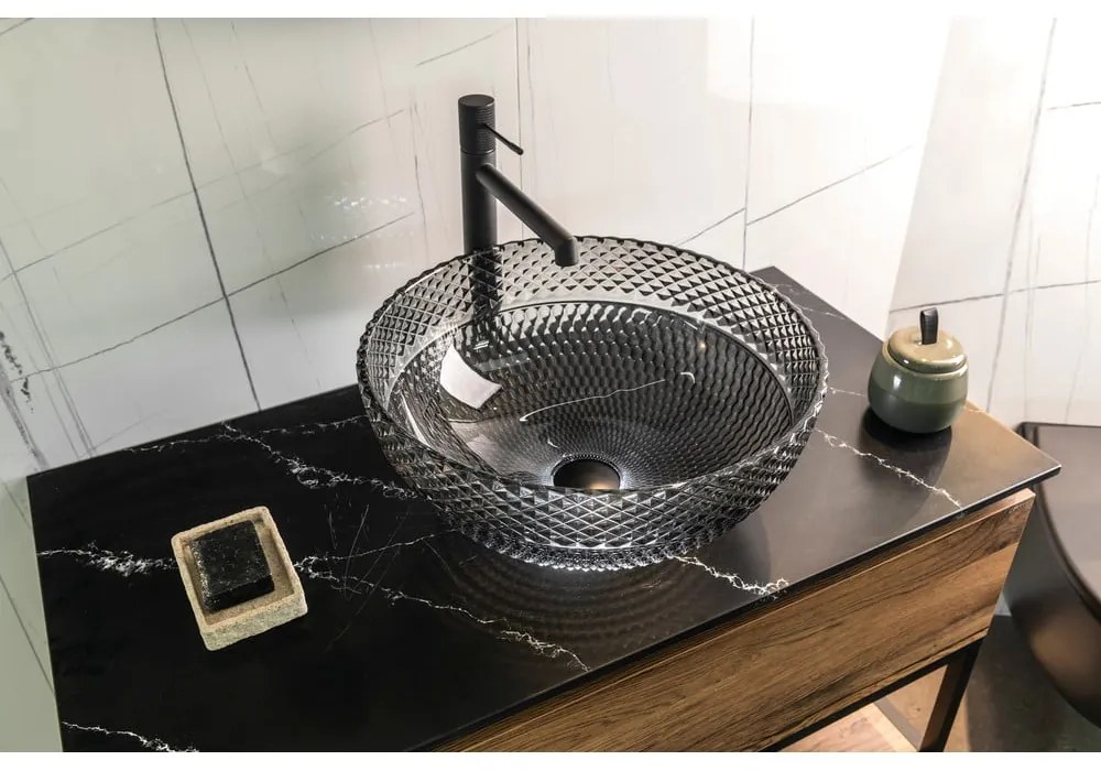 Chiuvetă neagră rotundă din sticlă ø 39,5 cm Marac – Sapho