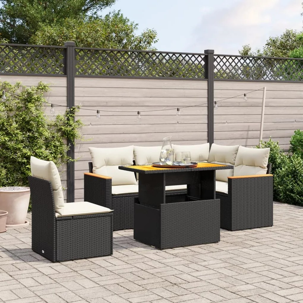 3273079 vidaXL Set mobilier de grădină cu perne, 6 piese, negru, poliratan