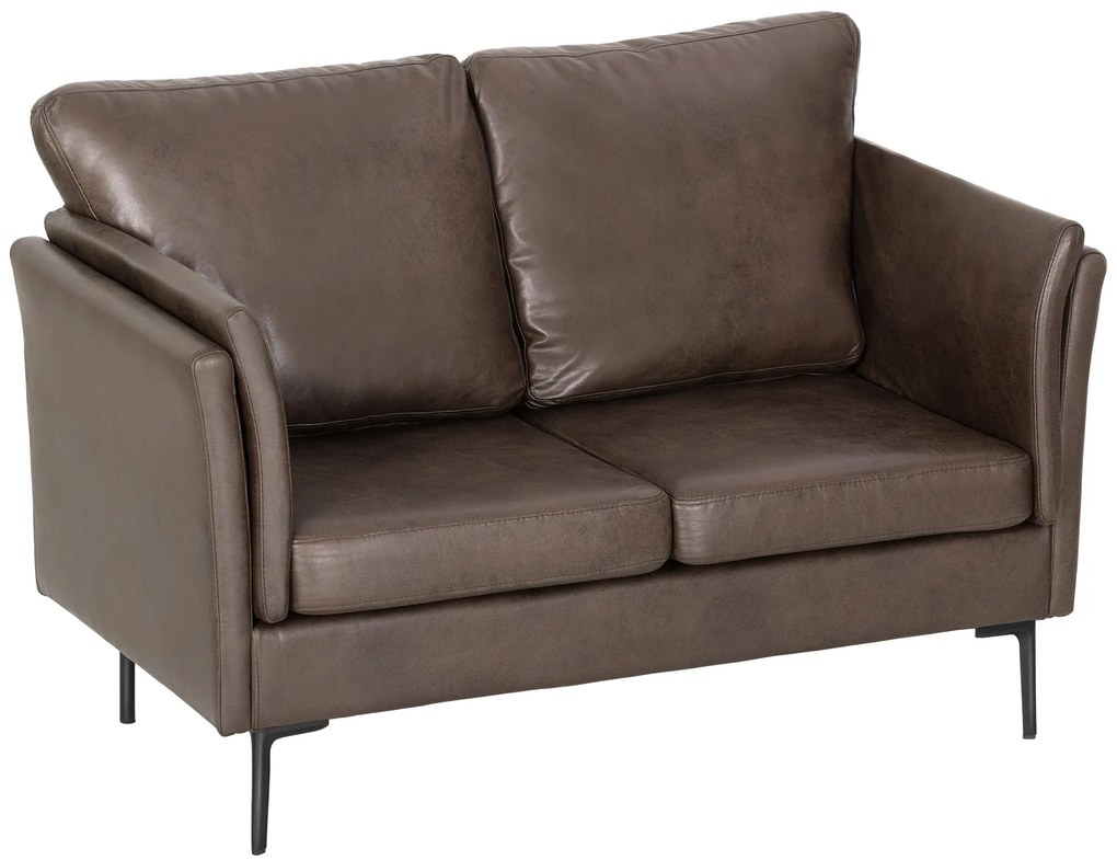 HOMCOM Canapea cu 2 Locuri Îmbunătățită în Țesătură cu Efect de Piele Respirabilă cu Brațe Înalte Curbe și Perne, Canapea Compactă Modernă pentru Sufragerie, Sală de Ședere și Studiu, 137x72x88 cm, Maro Închis | Aosom Romania