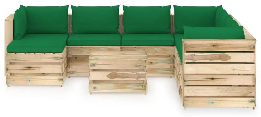 Set mobilier de gradina cu perne, 9 piese, lemn verde tratat