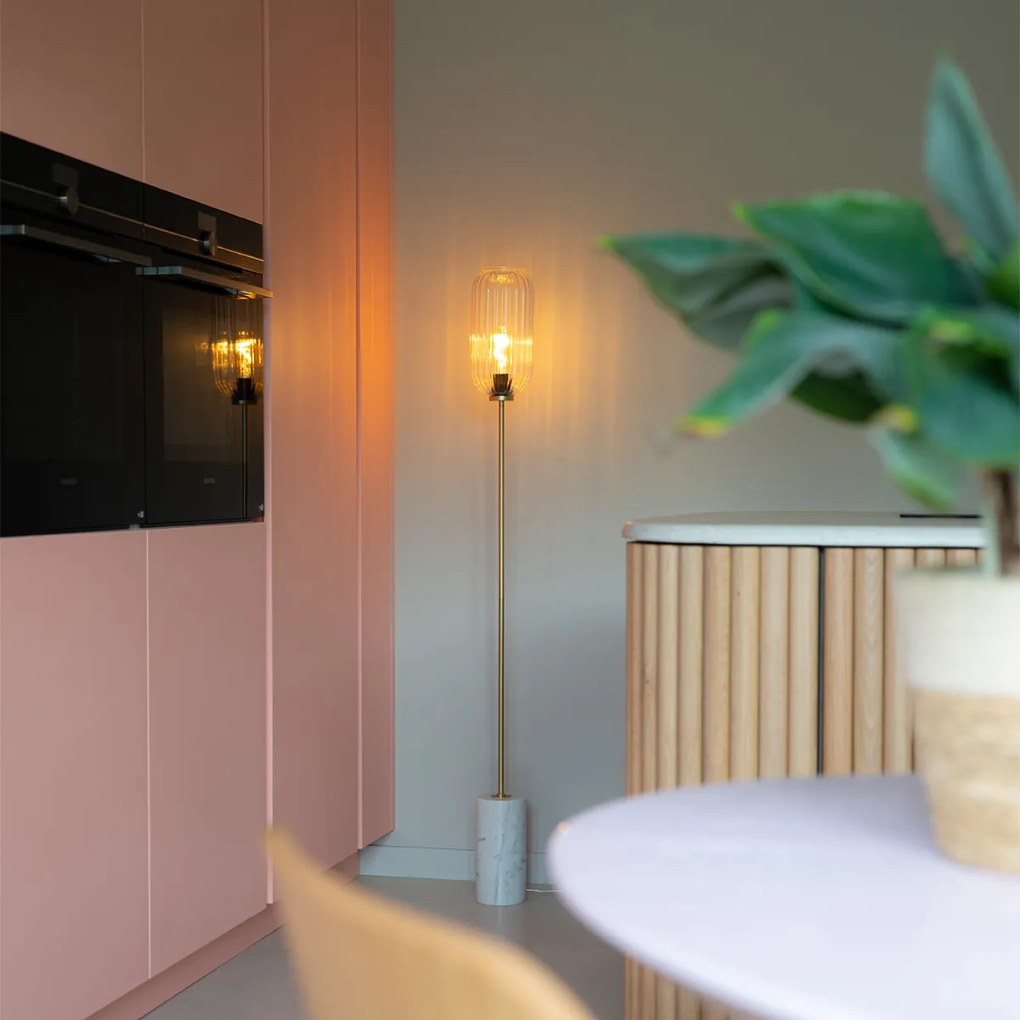 Lampă de podea Art Deco din alamă cu sticlă transparentă - Rid