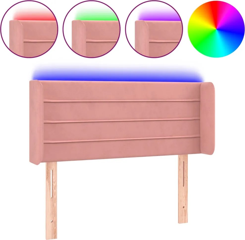 vidaXL Tăblie de pat cu LED, roz, 93x16x78/88 cm, catifea