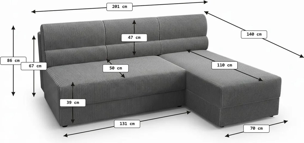OFERTA Canapea extensibila reversibila in forma de L TAVERO SLIM 201x140 cm, bej deschis calitatea II