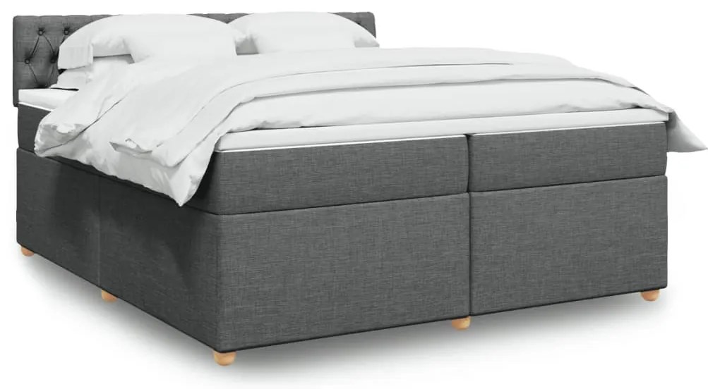 vidaXL Pat box spring cu saltea, gri închis, 200x200 cm, textil