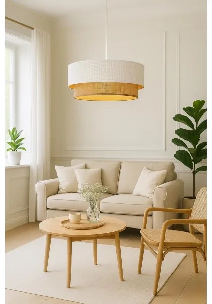 Lustră suspendată pe cablu BORHO, 1xE27/60W/230V, diametru 50 cm, alb/iută