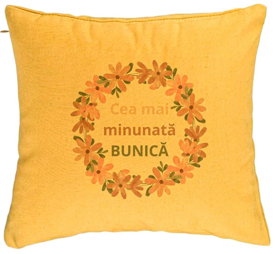 Perna Decorativa pentru Bunica 7, 40x40 cm, Galben, Husa Detasabila, Burduf