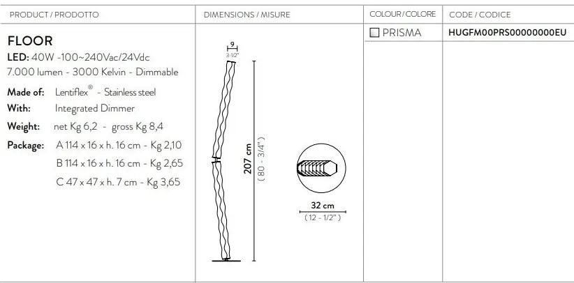 Lampadar LED design tehnico-decorativ realizat manual Hugo prisma