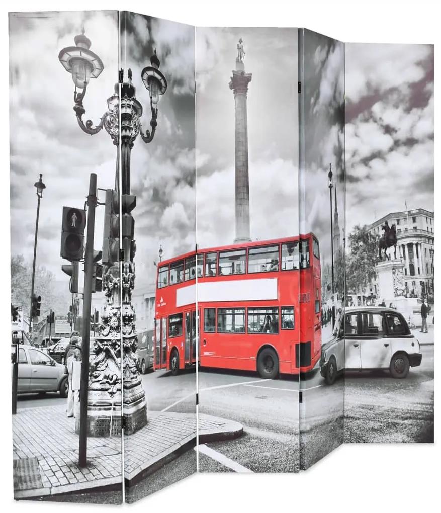Paravan cameră pliabil, 200x170 cm, autobuz londonez, negru/alb