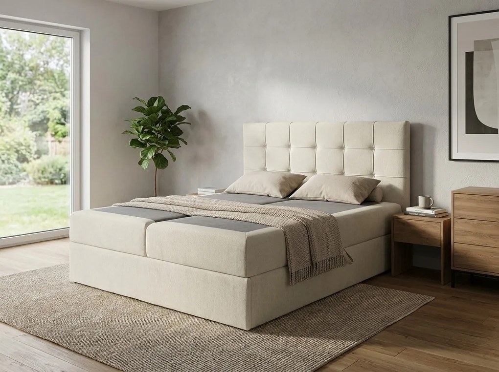Pat boxspring tapitat DIRELIS VIBE 180x200 cm crem Saltea: Saltea cu arcuri Bonell