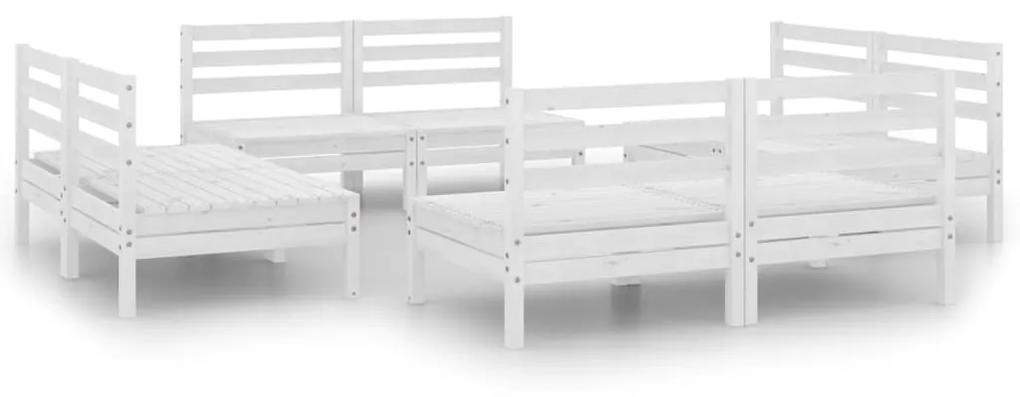 Set mobilier de gradina, 8 piese, alb, lemn masiv de pin Alb, 1