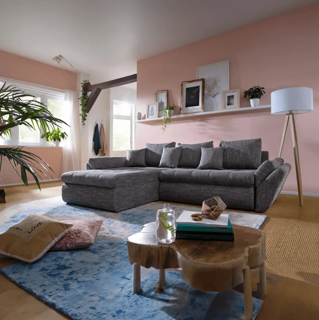 Colțar extensibil dumonde cu ladă de depozitare si sezut confortabil din spuma high-density, Loana Magma Grey 270x185 cm