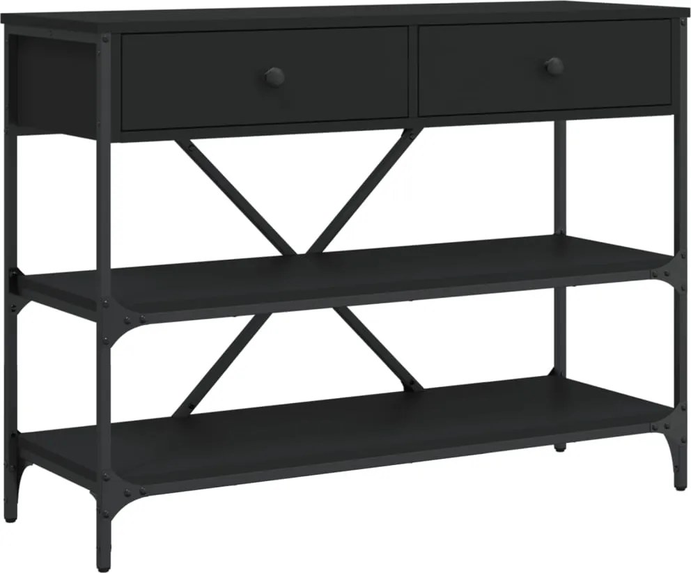 vidaXL Masă consolă cu sertare și rafturi negru lemn prelucrat