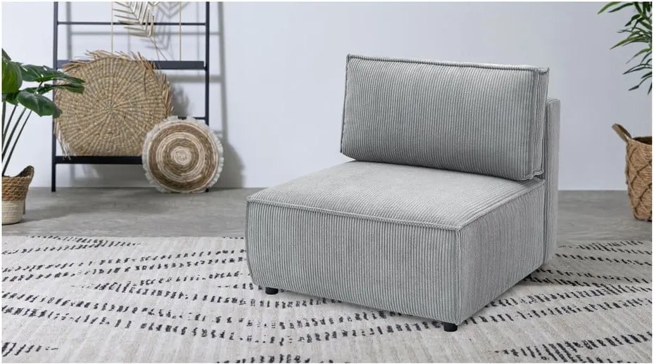 Modul pentru canapea gri deschis cu tapițerie din catifea reiată (de mijloc) Nihad modular – Bobochic Paris