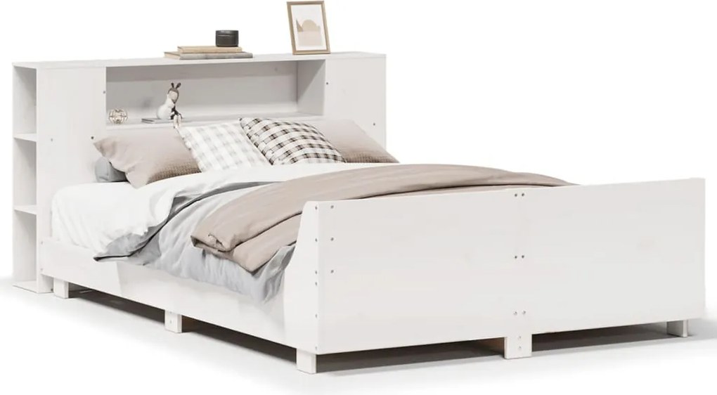 vidaXL Cadru de pat fără saltea, alb, 120x190 cm, lemn masiv pin