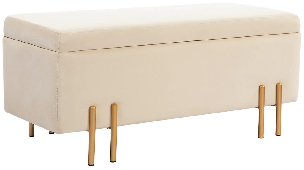 HOMCOM Bancă de Depozitare cu Șezut Tapițat și Picioare Lăcuite Aurii, 100x40x42 cm, Gri | Aosom Romania