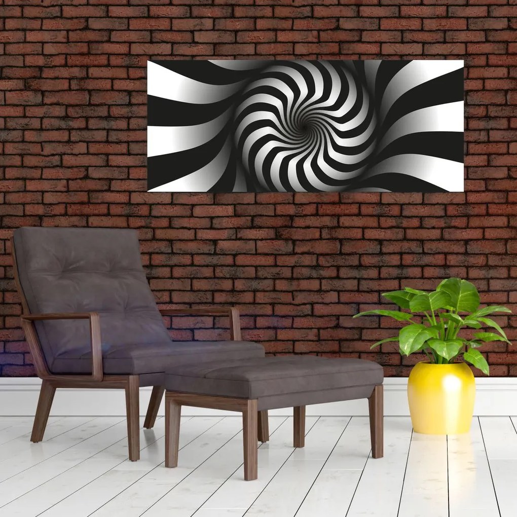 Tablou abstract cu spirala alb neagră (120x50 cm)