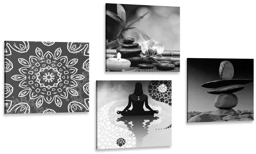 Set tablouri armonie Feng Shui în design alb-negru