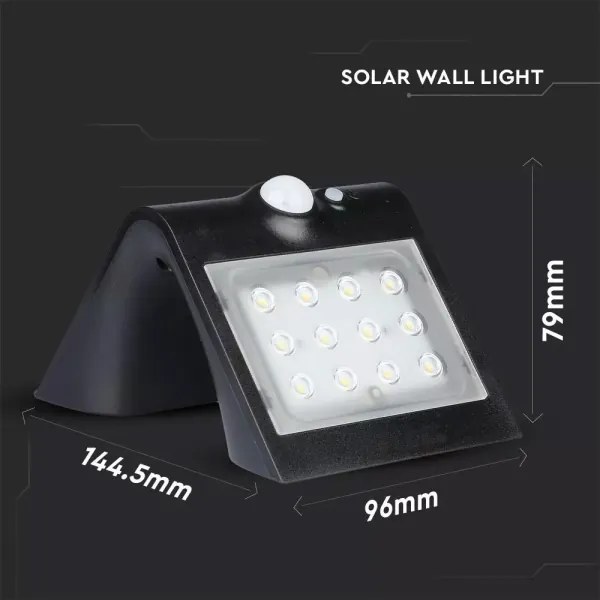 LED Aplică perete solară cu senzor LED/1.5W/3,7V IP65 negru